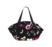 Music Symbols Lovely 37'' Convertible Round Picnic Blanket Bag, 2-in-1 Portable Printed Camping Mat with Shoulder Straps