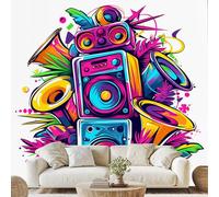 Music Theme Abstract Speaker Mural Botanical Dot Arrow Self-Adhesive Wallpaper 100x70 cm Graffiti Pop Art Canvas Wall Paper for Bedroom Living Room Wall Mural Removable Stickers wa40k