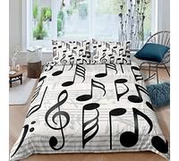 Music Theme Black Duvet Cover Set - King Size Bedding With Notes Pattern, Chic White Comforter Cover for Kids, Soft Luxury Princess Style Bedspread, 3pcs Set