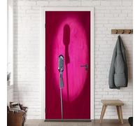 Music Theme Door Stickers for Interior Doors Rose Red Door Murals Self Adhesive 3D Wallpaper Decals for Bedroom Bathroom Living Room Decor 30.3"x78.7" A-2130