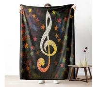 Music Theme Fleece Throw Blanket, Musical Note Couch Blanket 50"x60" Soft, Colorful Star G-Clef Blankets for Bed Warm Lightweight Cozy Bedding Blanket for Winter Fall Spring Summer