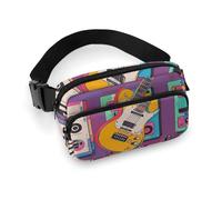 Music Theme Guitar Waist Bag Fashion Fanny Bag with Adjustable Strap for Outdoor Workout Cycling Unisex, white, 20x13cm, Waist Bag