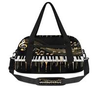 Music Theme Kids Overnight Duffle Bags Boys Girls Teen Piano Keyboard Music Notes Sports Gym Bag for Weekender Travel Gymnastics Dance Ballet