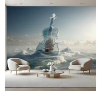 Music Theme Kids Room Canvas Peel and Stick Wall Mural Light Blue Large Removable Self-Adhesive Wallpaper Decor for Nursery Boy Girl Bedroom 300x210 cm