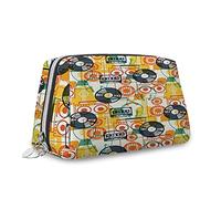 Music Theme, Makeup Bag Cosmetic Bag,Musical Design Radio Print,Leather Organizer Make Up Bag Reusable Toiletry Bag,Multicolor,S