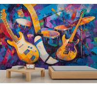 Music Theme Mural Abstract Guitar Wallpaper Musical Instruments Wall Mural Panoramic Office Reception Studio Backdrop Custom Photo Wallpaper (Non-self-Adhesive)