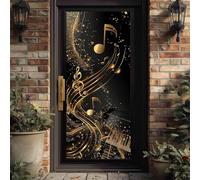 Music Theme Note Door Mural Art, Large HD Elegant Piano Door Stickers for Interior Doors, Luxury Clef Sheet Doors Wallpaper Mural for Room Decor Wall Stickers 77x200 cm