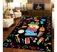 Music Theme Rugs for Playroom, 80x150cm, Fun Colorful Notes Cute Guitar Instruments Musical Elements Area Rug, Lightweight Low Pile Reduce Noise Kids Educational Carpet for Bedroom Foyer