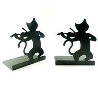 Music Themed Black Cat playing Violin Bookends Book Stand (2 pieces)