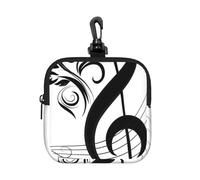 Music Treble Clef and Note Artistic, Square Zipper Storage Bag, Neoprene Coin Purse, Small Wallets, Change Pouch, Change Purse