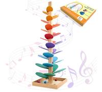 Music Tree Wooden Marble Run, 71cm Montessori Sound Tree, Colorful Rolling Ball Tower with 10 Balls, Rainbow Musical Tree for Gifts, 6 Colorful, for Bedroom School Family
