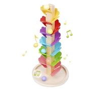 Music Tree Wooden Marble Run, Montessori Sound Tree with1 Base 4 Balls 6 Colors Ball Drop Toy, Wooden Rolling Ball Drop Toy, Rainbow Ball Tower for Children Gifts