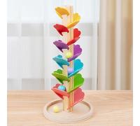 Music Tree Wooden Marble Run, Wooden Musical Tree Colorful Ball Drop Toy, Colorful Rolling Ball Tower Musical Tree Ball Toy Including 4 Marble, Educational Game Rainbow Motor Skills Game