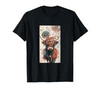 Music Vintage Boho Art Colorful Nature Cow Retro T-Shirt