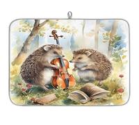 Music Violin Animal Hedgehog Microfibre Dish Drying Mat Absorbent Dish Drying Drainers Mats for Kitchen Spoon Glass Plate 40.6 x 45.7 cm