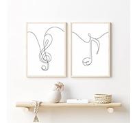 Music Wall Art Print Poster Treble clef and Eighth Note Black Line Minimalist Canvas Painting Room Home Decoration 15.7”x 23.6”(40x60cm)x2 No frame