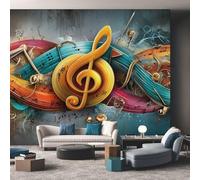 Music Wallpaper for Living Room, Abstract Graffiti Street Art Wall Mural for Bedroom 366x254 cm, Non-Woven Photo Wallpaper, Home Decor D&O12