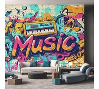 Music Wallpaper for Living Room, Graffiti Street Art Wall Mural for Bedroom 500x350 cm, Non-Woven Photo Wallpaper, Home Decor D&O13