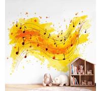 Music Watercolour Abstract Wall Mural Musical Notes Stave Mustard Yellow Wallpaper, Wall Decals Home Decor TV Background Large Art Wallpaper Painting Posters Decor 400 x 280 cm