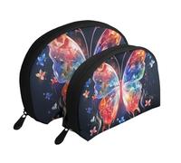 Musica Butterfly Portable Shell Cosmetic Bag Set - Travel Makeup Organiser with Zipper & Inner Compartments
