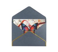 Musica Butterfly Printed Pearl Paper Greeting Card, Black - Folded Blank Cards with Gold Trim for Weddings, Birthdays, Christmas