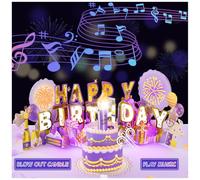 Musical 3D Pop Up Birthday Cards: Blowable Light Candle Cake Music Happy Birthday Card, DIY 1-99 Age Premium Birthday Greeting Card Gift for Women, Men, Dad, Mom