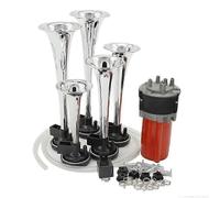 Musical 5 Air Horns 12V Dixieland Melody Trumpet Truck Horn with Compressor compatible with Vehicle Car Truck Boat Red & black