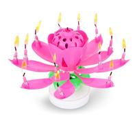 Musical Birthday Candles, Lotus Flower Birthday Cake Candles, Spinning Flower Happy Birthday Cake Candle with Auto-Opening Petals, Pink Birthday Candles for Party