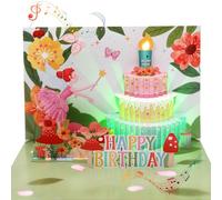 Musical Birthday Card Girl, 3D Fairy & Cake Pop Up Birthday Card for Granddaughter Daughter Niece Baby Kids Girls, Happy Birthday Card with Music & Light for 1/2/3/4/5/6/7/8 Year-Old Girls