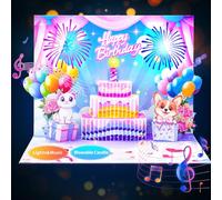 Musical Birthday Cards, Cute Cat Dog Light & Blowable Candle Funny 3D Pop up Happy Birthday Card - Perfect Gifts for Sister Daughter Friends Girl Kids