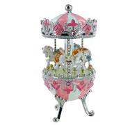 Musical Box/Music Box for Easter in The Shape of a Musical Egg Made of Metal with Rotating Carousel Horses and 18-Note Wind up Musical Mechanism - Waltz (Johannes Brahms)