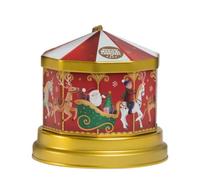 Musical Carousel Tin with Delicious Fudge, Red and Gold Christmas Design