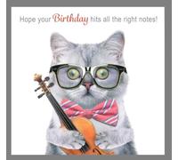 Musical Cat Birthday Card, Funny Design with Violin Playing Cat, Blank Inside. 'The Cat And The Fiddle'. 12.3 x 12.3 cm.