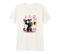Musical Cat with Trumpet Notes Street Music Marching Band Premium T-Shirt