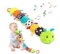 Musical Caterpillar Baby Toy 0-12 Months, Soft Plush Sensory Toy with Crinkle Sounds & Mirror for Tummy Time, Nursery Play, Newborn Developmental Gift