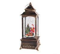 Musical Christmas Snow Lantern Santa 8x8x20cm USB AA for battery Retro Gold | Acrylic resin material with snowfall effect festive music centerpiece operates via USB or three AA batteries