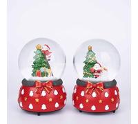 Musical Christmas Snowglobe Large Water Ball Features Christmas Santa On Tree Scene Cute Resin Base- 10x15cm - Christmas Table Mantel Decorations