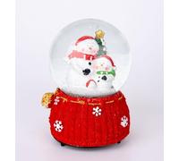 Musical Christmas Snowglobe Large Water Ball Features Christmas Santa Snowman Scene Knitted Resin Base- 10x15cm - Christmas Table Mantel Decorations