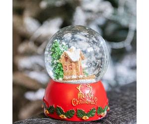 Musical Christmas Snowglobe Large Water Ball Features Christmas Village Scene Resin Base Reads Merry Christmas- 10x15cm - Christmas Table Mantel Decorations