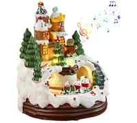 Musical Christmas Village House, Resin Electric Christmas Village Figurines Spinning with LED Light for Home Party, USB/Battery(No Battery) Sets, Town Sets, C