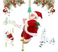 Musical Climbing Santa on Rope, Electric Santa Claus Climbing Ladder, Santa Climbs Up and Down, Moving Figure Christmas Plush Toys with Music, Christmas Tree Hanging Ornament Decoration (Red-A)
