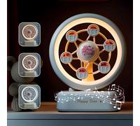 Musical Ferris Wheel Night Light - Rechargeable Touch Control with 10 Classic Lullabies, 3 Color Changing Modes & Stepless Dimming, Rotating LED Bedside Lamp for Nursery, Bedroom Decor
