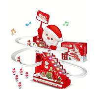 Musical Gingerbread Ski Slope, Christmas Tree Ski Slope, Electric Santa Slide Track Climbing Toy, Automatic Stairs Music Motion Playset, With 3/5 Characters, Animated Christmas Decorations (#5 Dolls)