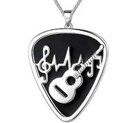 Musical Guitar Note Pendant Necklace, Silver Stainless Steel Cremation Jewelry With Heart Cutout, Adjustable Wheat Chain For Men And Women