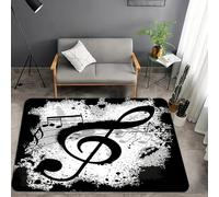 Musical Instrument Area Carpet, 140x200cm, Black White Piano Guitar Music Note Bedroom Rug, Low Pile Non-Shedding Pet Friendly Rugs, Reduce Noise Foldable Thin Floor Carpet for Sofa
