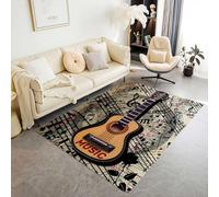 Musical Instrument Area Rug, 180x260cm Retro Nostalgic Electric Guitar Note Rugs, Soft Durable Washable Rugs, Non-Slip Indoor Rugs Suitable for With High Traffic Volume Room
