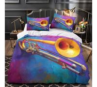 Musical Instrument Comforter Cover 3D Print Machine Washable 3 Pieces Bedding Set Hidden Zipper Jazz Trombone Duvet Cover Extra Soft Durable for Girls Boys Kids Adults Women Teens Single（135x200cm）