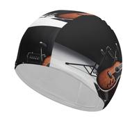 Musical Instrument Guitar Swim Cap for Women Men Swimming Hat Bath Waterproof Pool Caps for Long Thick Curly Hair