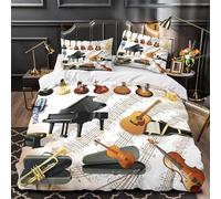 Musical instruments 3D Printed Duvet Cover 3pc Premium Microfibre Concealed Classic music collection Duvet Cover 2 Pillowcases Lightweight Stain-Resistant Teens Young Adults Single (135x200cm)