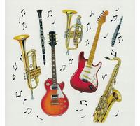Musical Instruments Birthday Card, Trumpet, Guitar and Saxophone Design, Blank Inside